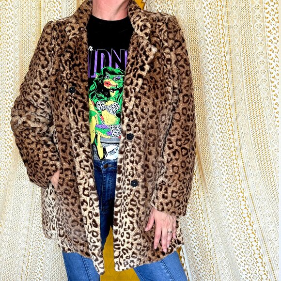 Vintage Y2k Leopard Faux Fur Statement Coat by Cato Size XL - Picture 1 of 11
